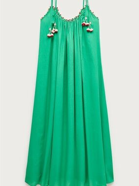 J. Crew Emerald Green Midi Dress with Tassel Details